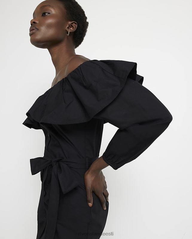 kehakate must naised River Island Bardot frill minikleit 44TLL1317