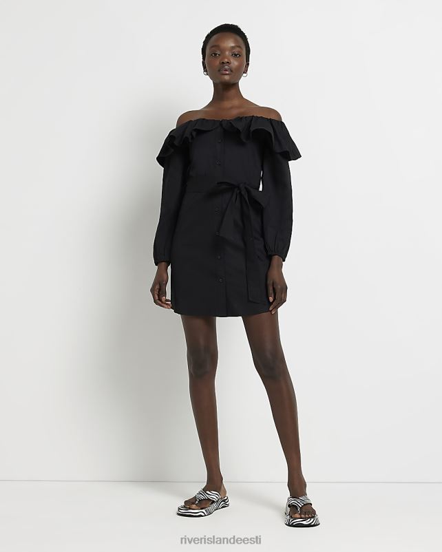 kehakate must naised River Island Bardot frill minikleit 44TLL1317