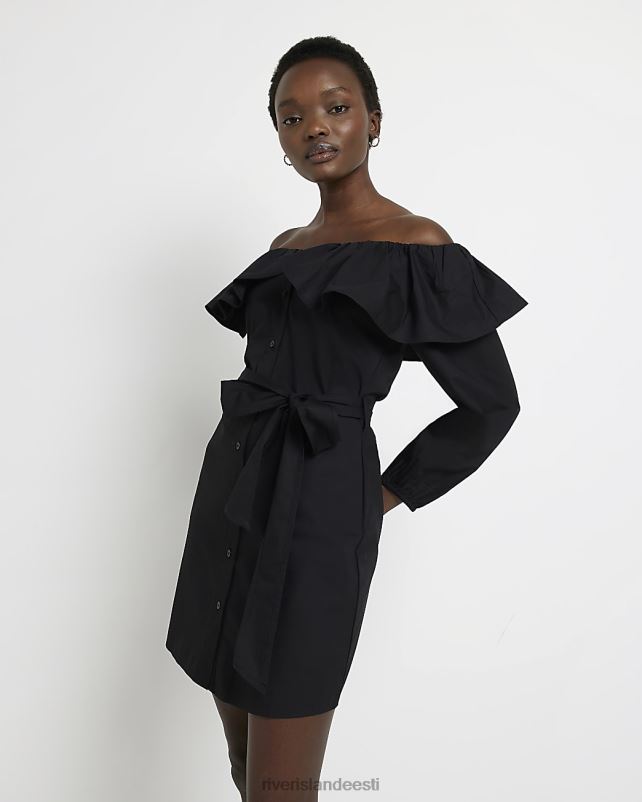 kehakate must naised River Island Bardot frill minikleit 44TLL1317