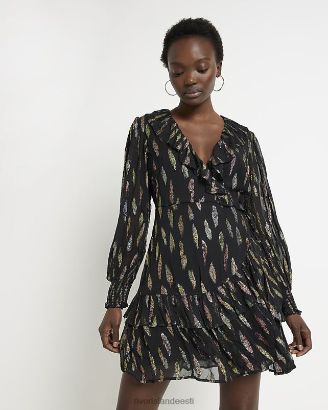 kehakate must naised River Island žakaarprindiga mähisega minikleit 44TLL4898