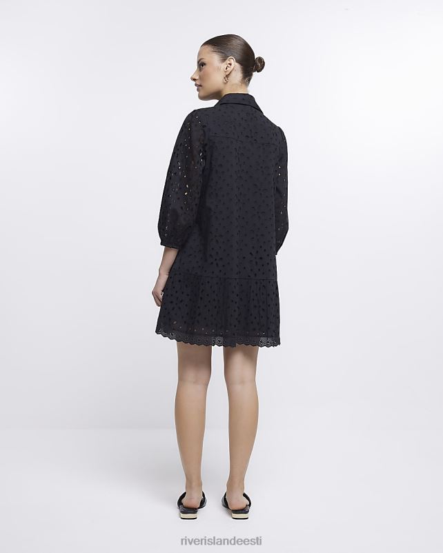 kehakate must naised River Island broderie pikkade varrukatega minisärkkleit 44TLL1756