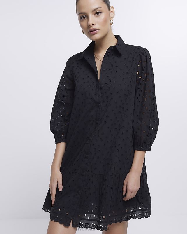 kehakate must naised River Island broderie pikkade varrukatega minisärkkleit 44TLL1756