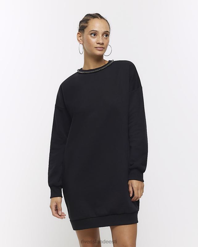 kehakate must naised River Island diamante trimmiga dressipluus minikleit 44TLL375