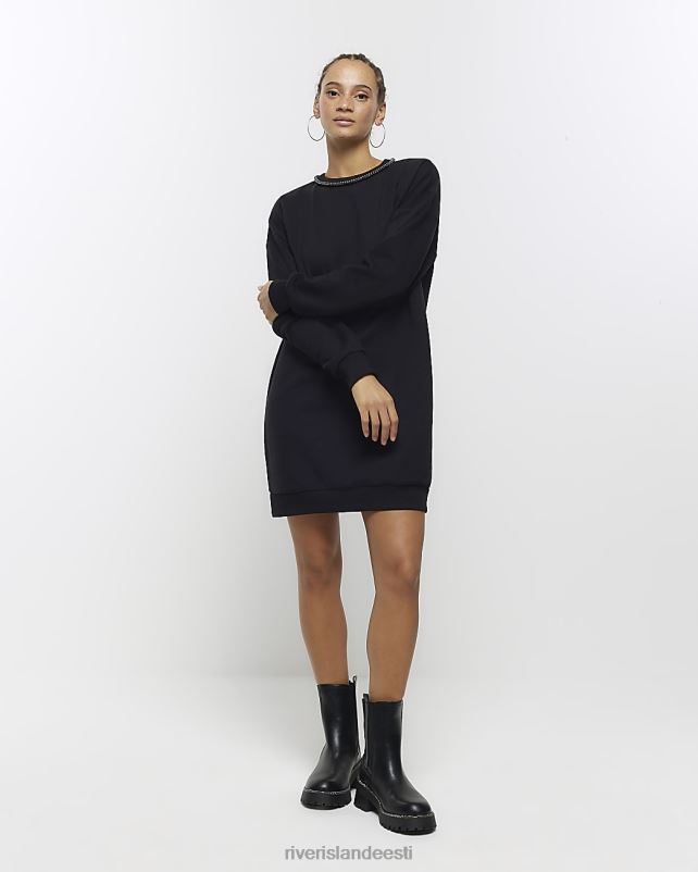 kehakate must naised River Island diamante trimmiga dressipluus minikleit 44TLL375