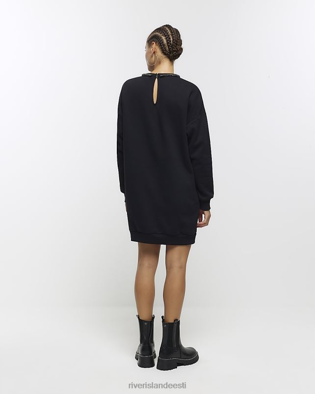 kehakate must naised River Island diamante trimmiga dressipluus minikleit 44TLL375