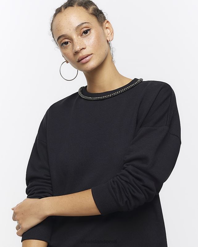 kehakate must naised River Island diamante trimmiga dressipluus minikleit 44TLL375