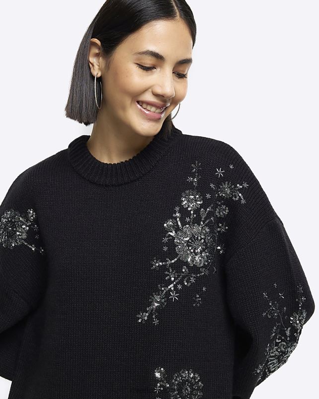 kehakate must naised River Island kaunistusega minikleit kampsuniga 44TLL3843