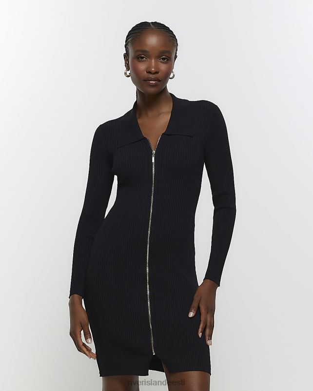 kehakate must naised River Island kootud lukuga bodycon minikleit 44TLL3979