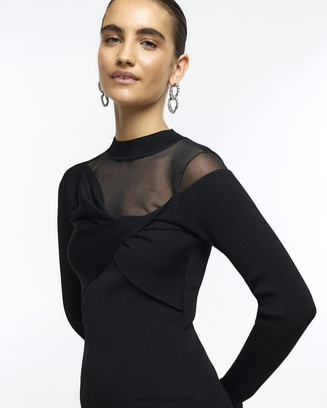 kehakate must naised River Island läbipaistvate detailidega bodycon minikleit 44TLL3920