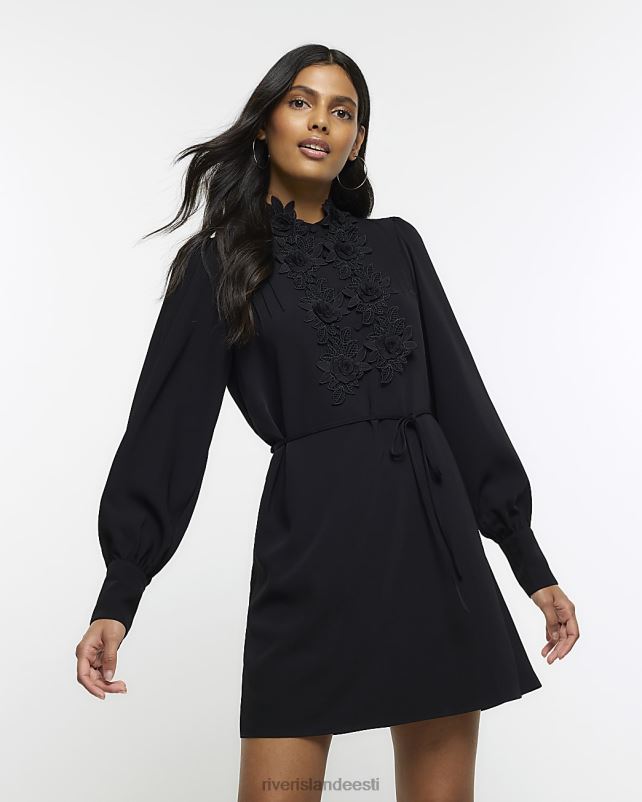 kehakate must naised River Island lilledega pikkade varrukatega minikleit 44TLL4462