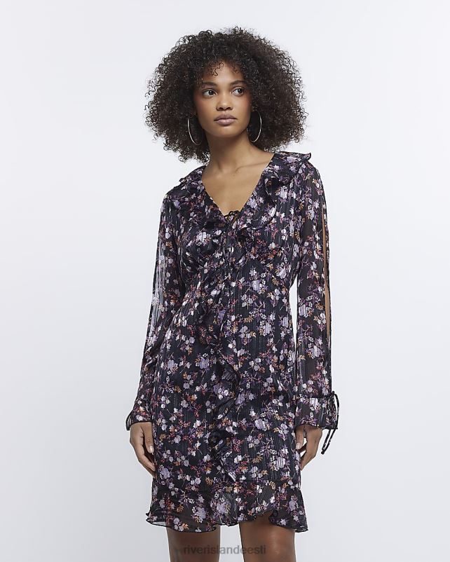 kehakate must naised River Island lilleline volangiga minikleit 44TLL1874