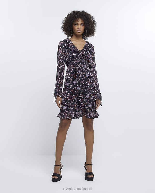 kehakate must naised River Island lilleline volangiga minikleit 44TLL1874