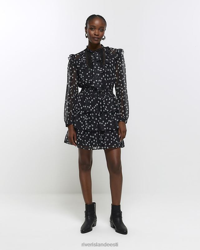 kehakate must naised River Island lilleline volangiga minikleit 44TLL4082