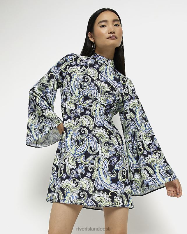 kehakate must naised River Island paisley flöödivarrukatega minikleit 44TLL1467