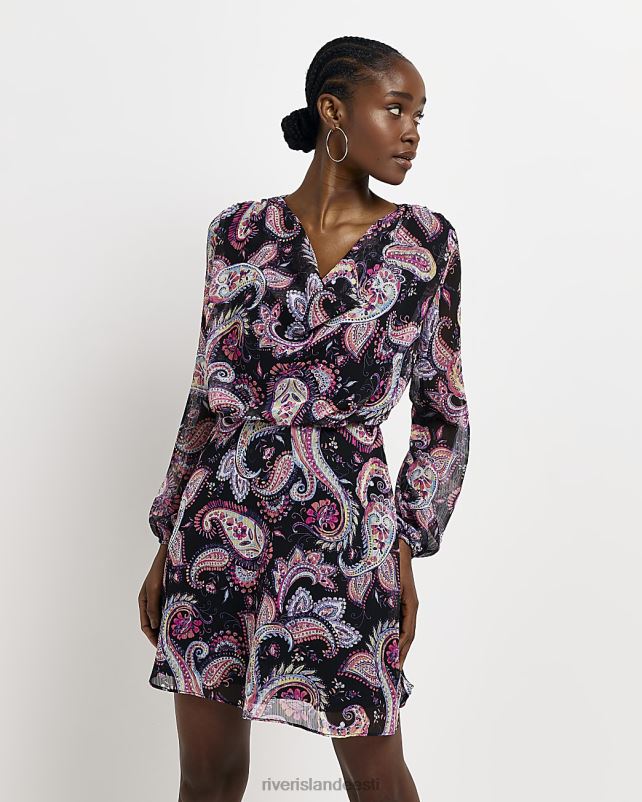 kehakate must naised River Island paisley kaelusega vahetustega minikleit 44TLL2090