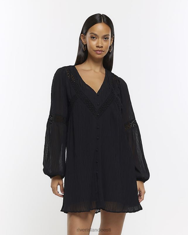 kehakate must naised River Island pikkade varrukatega minikleit 44TLL997