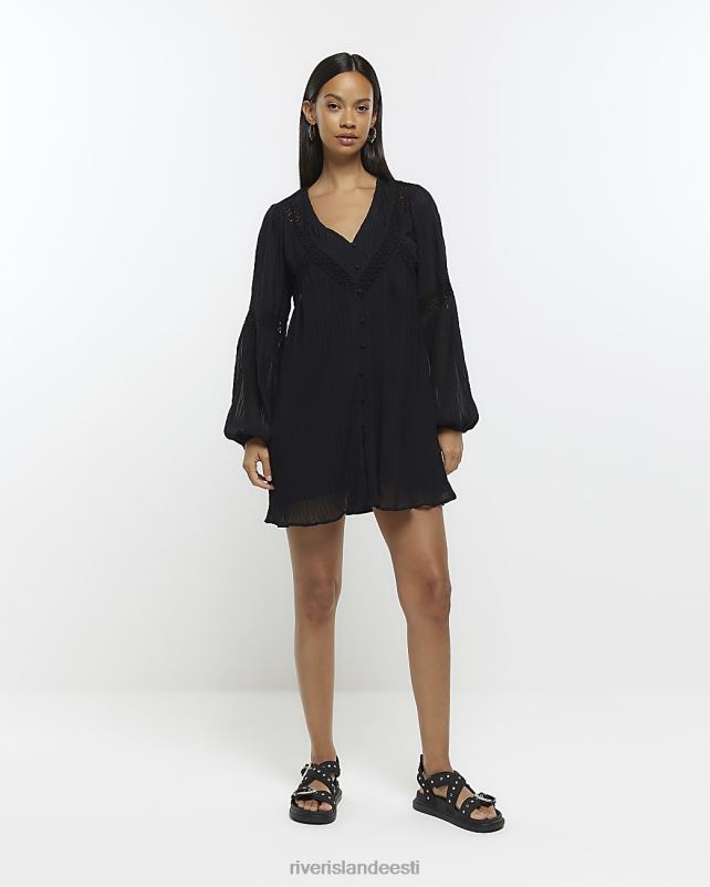 kehakate must naised River Island pikkade varrukatega minikleit 44TLL997