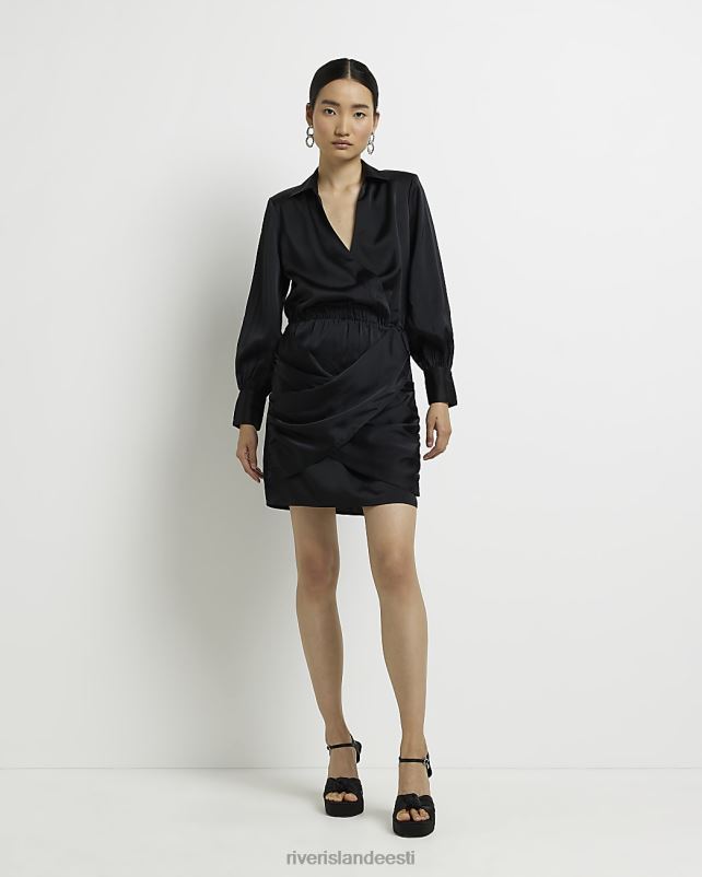kehakate must naised River Island pikkade varrukatega satiinist minisärkkleit 44TLL1731