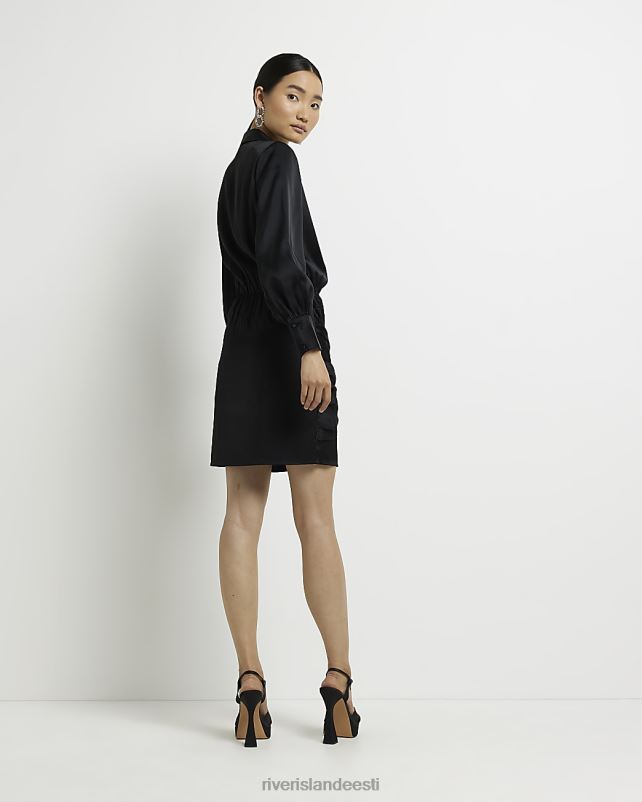 kehakate must naised River Island pikkade varrukatega satiinist minisärkkleit 44TLL1731