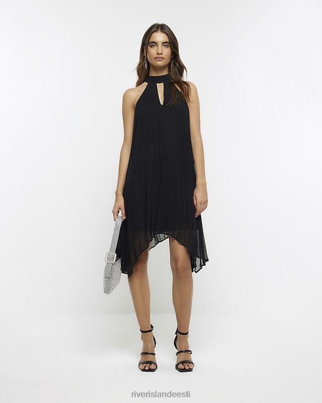 kehakate must naised River Island plisseeritud choker minikleit 44TLL4175