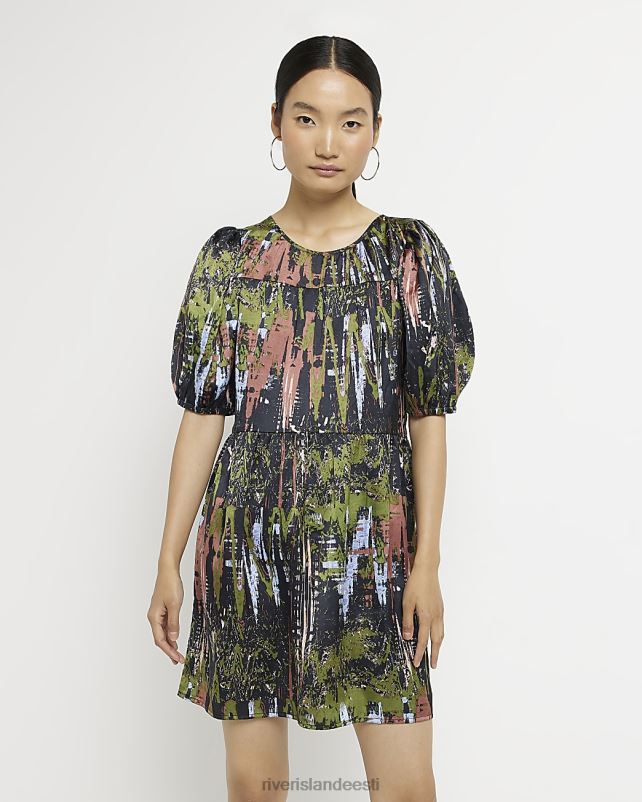 kehakate must naised River Island print satiin shift minikleit 44TLL4935