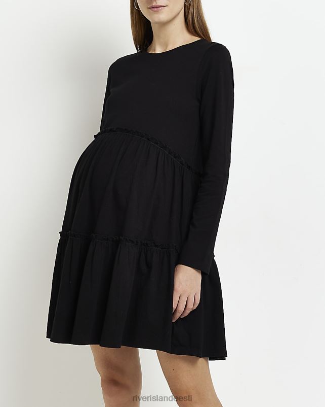 kehakate must naised River Island rasedate pikkade varrukatega sassiga minikleit 44TLL2299