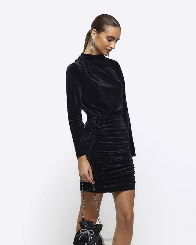 kehakate must naised River Island sametist rusuv bodycon minikleit 44TLL75