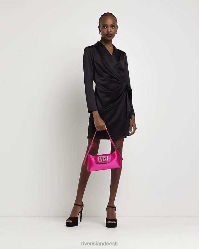 kehakate must naised River Island satiinkattega minibleiserkleit 44TLL1822