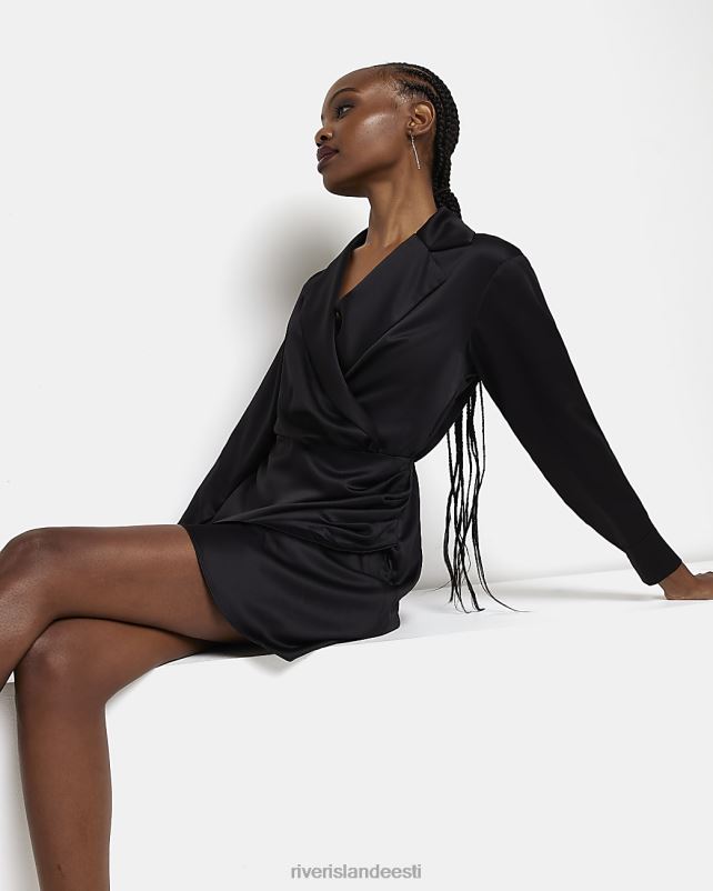 kehakate must naised River Island satiinkattega minibleiserkleit 44TLL2047