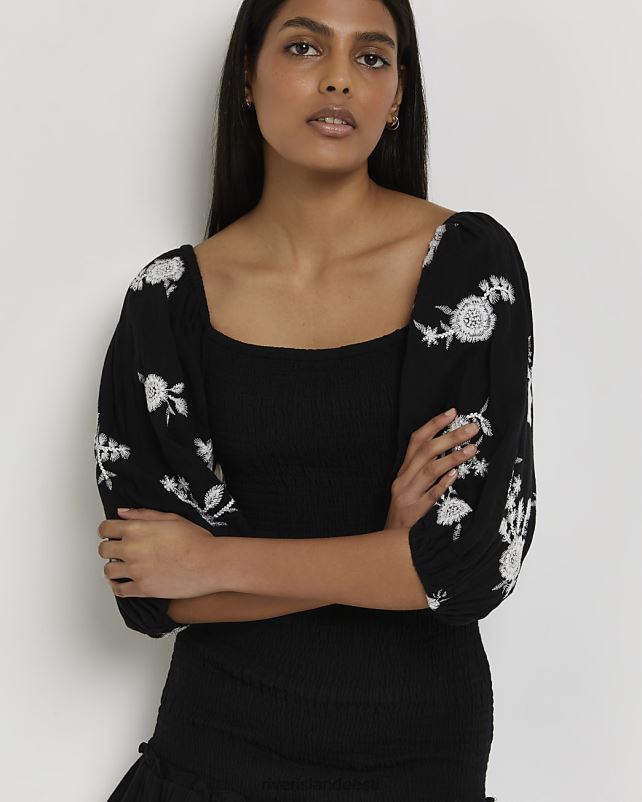 kehakate must naised River Island shirred bodycon minikleit 44TLL2174