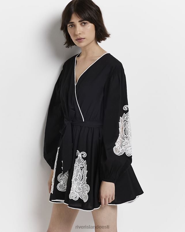 kehakate must naised River Island tikitud ümbrisega minikleit 44TLL2112