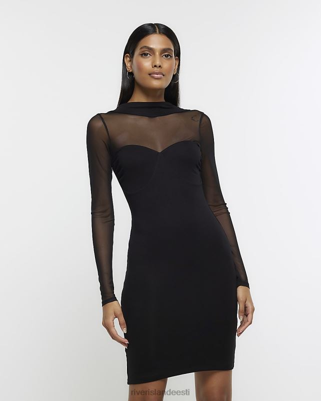 kehakate must naised River Island võrkdetailid bodycon minikleit 44TLL3914