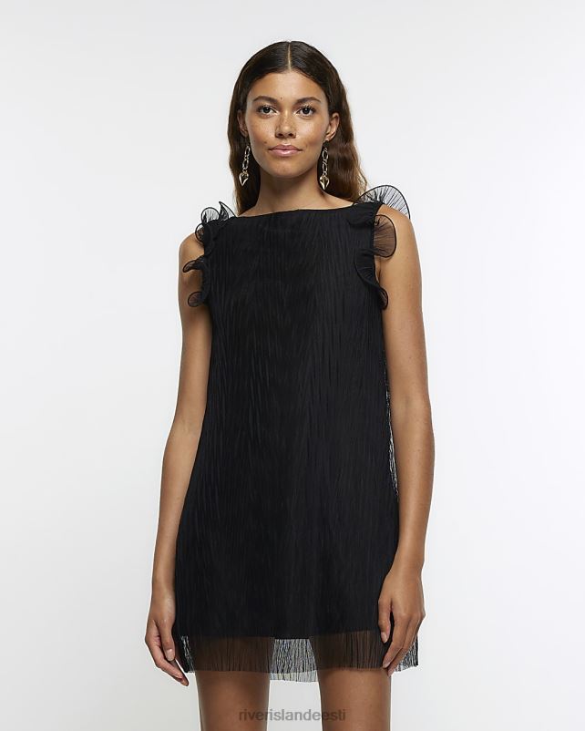 kehakate must naised River Island volangidega plisse minikleit 44TLL4135