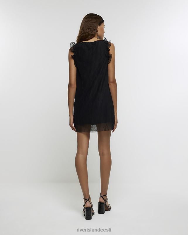 kehakate must naised River Island volangidega plisse minikleit 44TLL4135