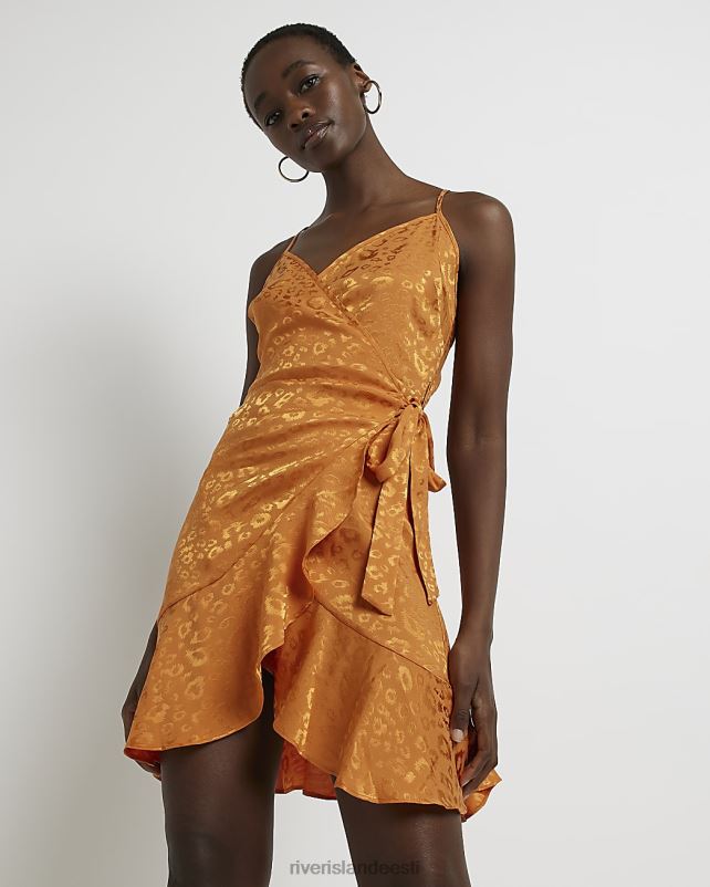 kehakate oranž naised River Island loomamustriga satiinist minikleit 44TLL2135