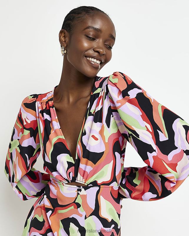 kehakate oranž naised River Island prindiga väljalõigatud minikleit 44TLL2008