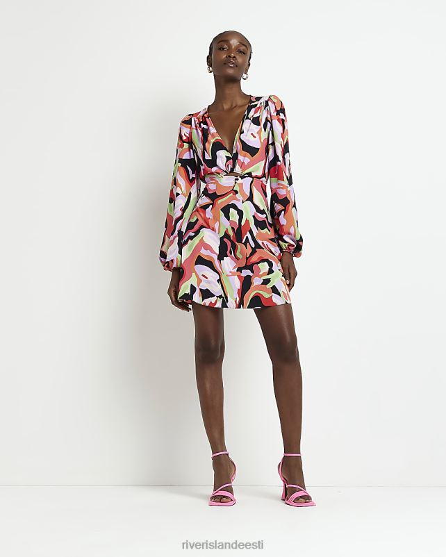 kehakate oranž naised River Island prindiga väljalõigatud minikleit 44TLL2008