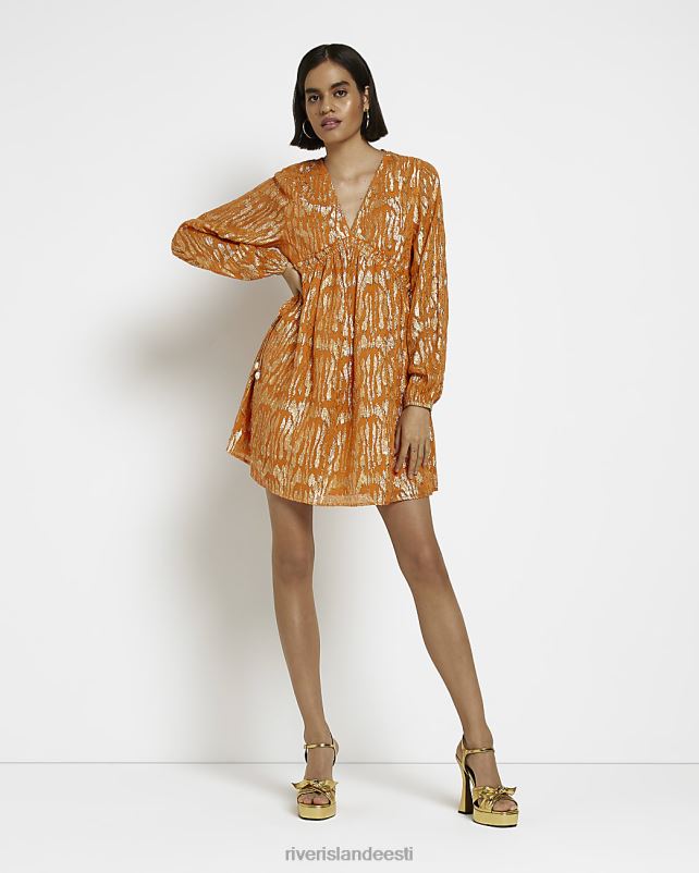 kehakate oranž naised River Island särav smock minikleit 44TLL1681