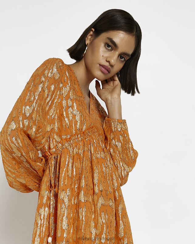 kehakate oranž naised River Island särav smock minikleit 44TLL1681