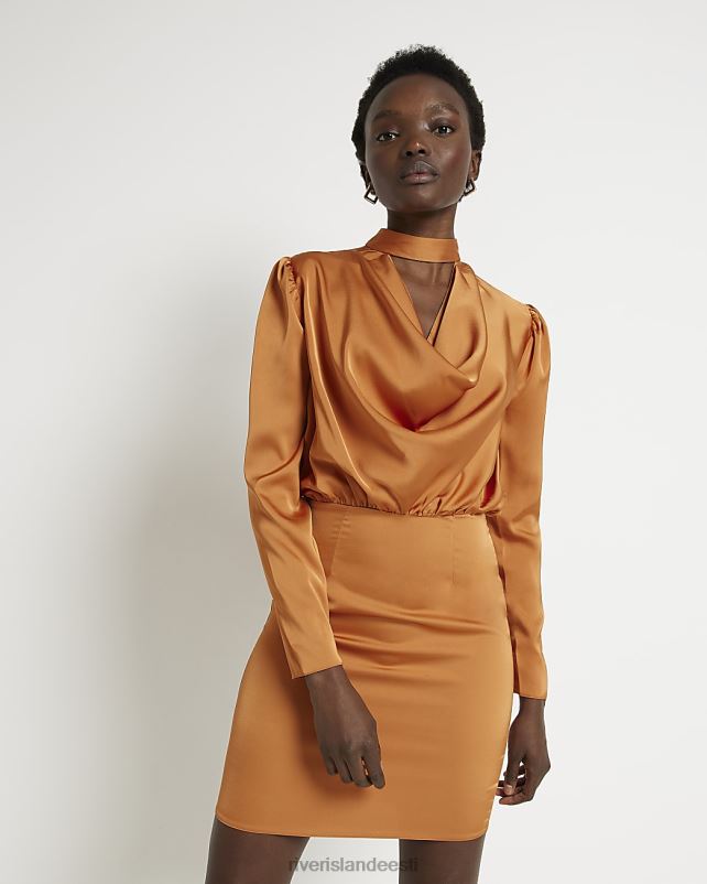 kehakate oranž naised River Island satiinist kaelusega minikleit 44TLL1934