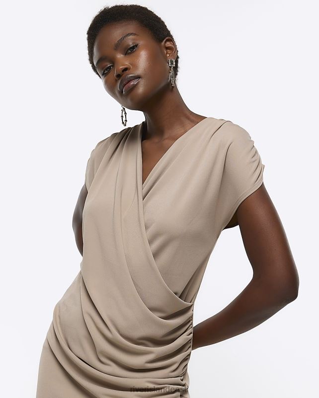 kehakate pruun naised River Island drape detail wrap mini kleit 44TLL1319