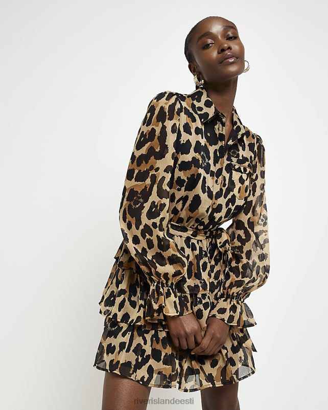 kehakate pruun naised River Island šifoonist loomamustriga minisärkkleit 44TLL4779