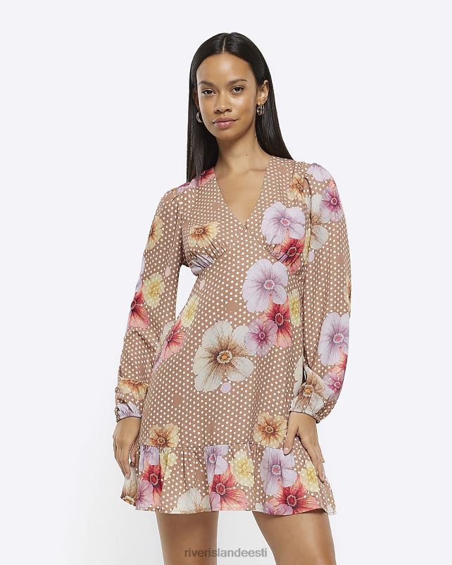 kehakate pruun naised River Island lillemustriga minikleit 44TLL4499