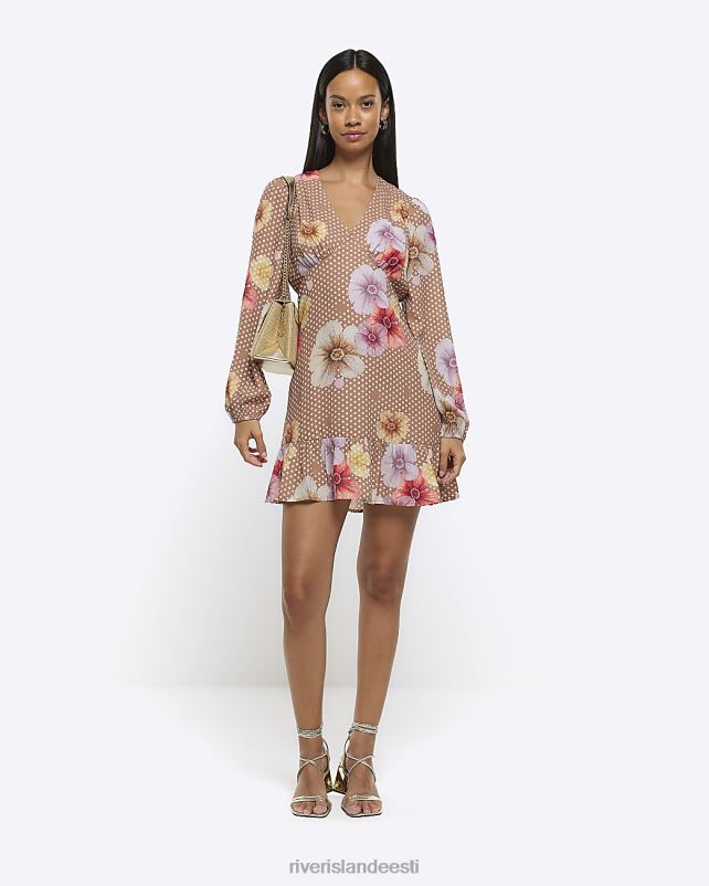 kehakate pruun naised River Island lillemustriga minikleit 44TLL4499