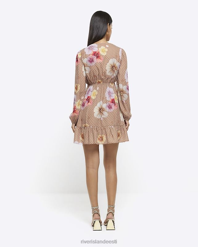 kehakate pruun naised River Island lillemustriga minikleit 44TLL4499