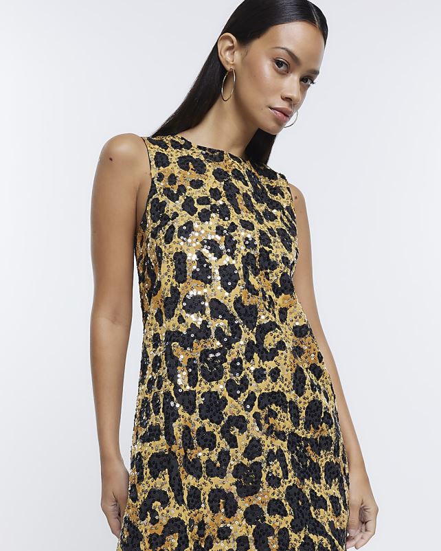 kehakate pruun naised River Island loomamustriga litritega minikleit 44TLL1796