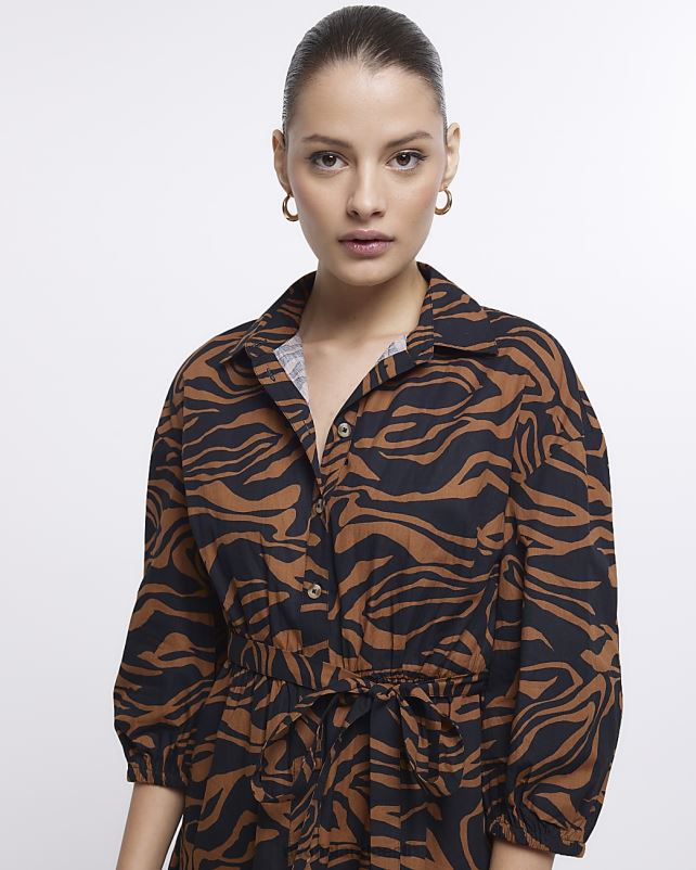 kehakate pruun naised River Island loomamustriga minisärkkleit 44TLL4815