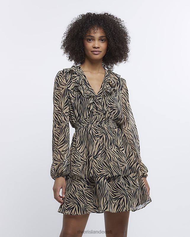 kehakate pruun naised River Island loomamustriga pikkade varrukatega minikleit 44TLL4800