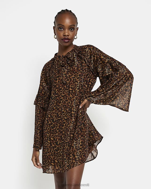 kehakate pruun naised River Island loomamustriga smock minikleit 44TLL1753