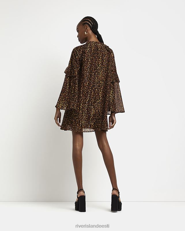 kehakate pruun naised River Island loomamustriga smock minikleit 44TLL1753